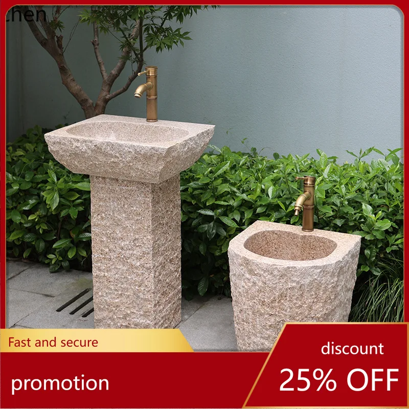 CZ Outdoor Stone Courtyard Water Pool Basin Outdoor Garden Wash Basin Natural Stone Pillar Wash Basin