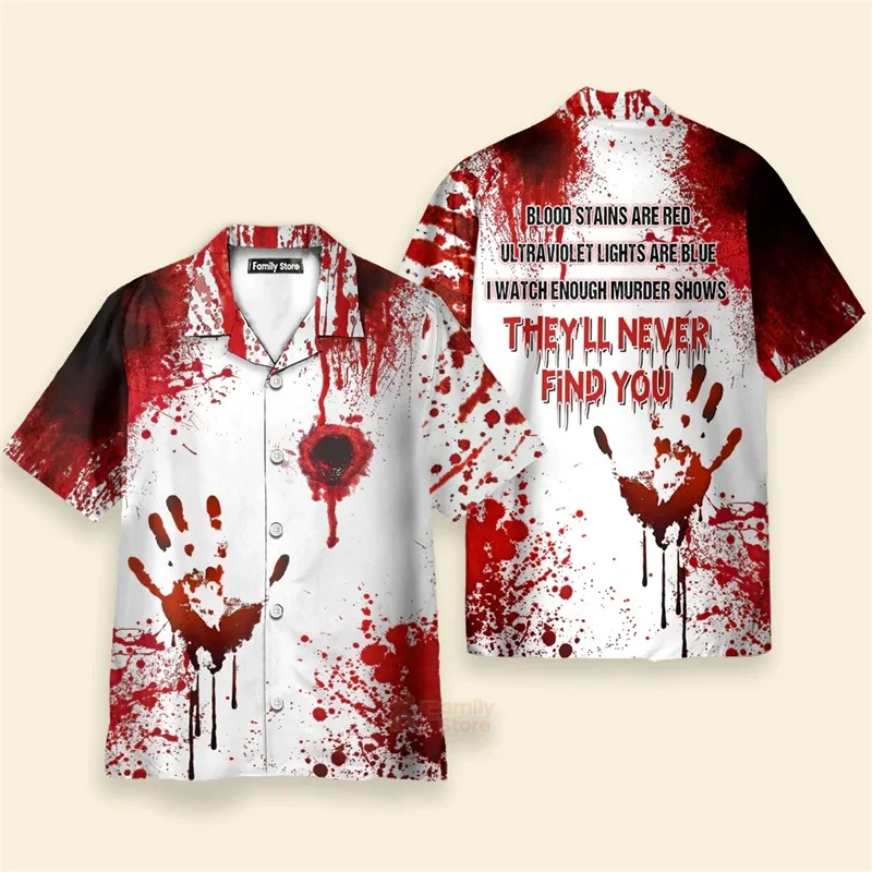 Full Printed Blood Graphic Shirts For Men Summer Short Sleeve Plus Size Blouse Shirts Tops Mens Designer Beah Shirt