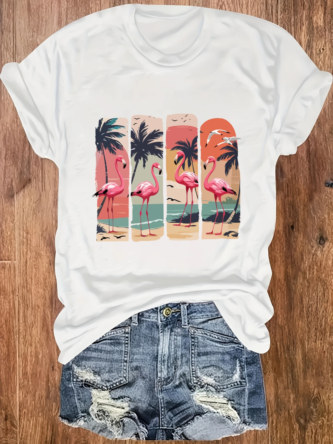 Camiseta sin mangas de talla grande para mujer, diseño de flamenco, palmeras, puesta de sol, cielo, adecuada para deportes y uso diario, top para vacaciones de verano en la playa