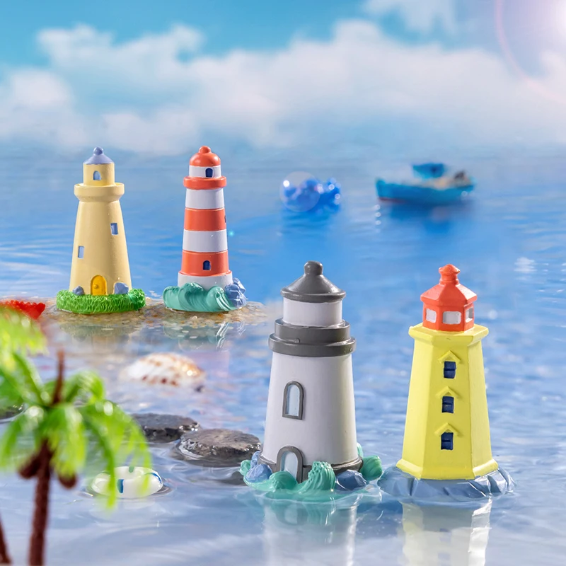 Mini Ocean Figurine Doll Garden Decor Ornament Kid Toy Miniature Landscape Ornaments Lighthouse Statue Resin Craft