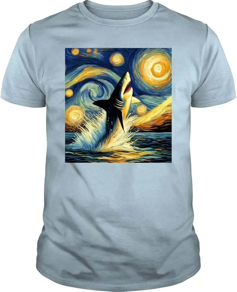 Starry Night Shark Van Gogh Lover  Anime Graphic T-shirtsY2K tops Unisex Summer Short Sleeve