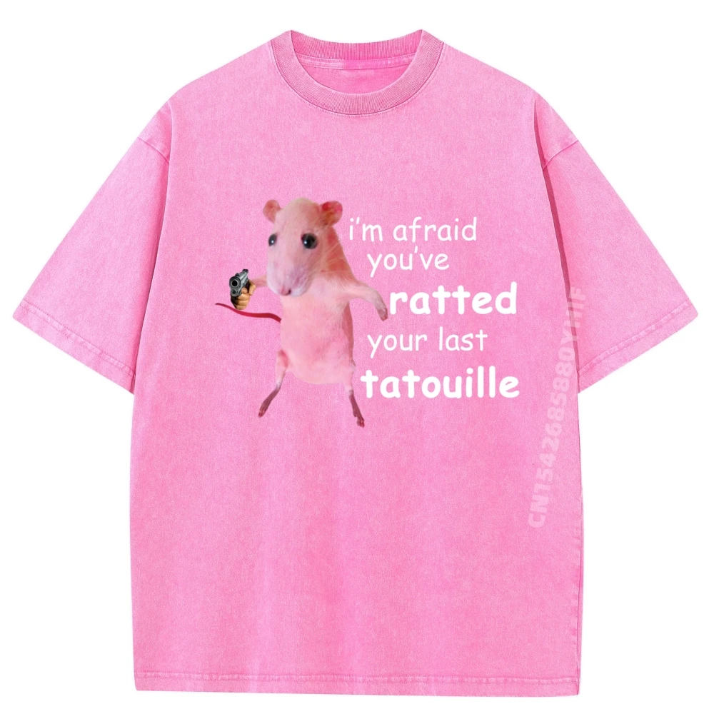 Забавная розовая мышь I M Boraid You Ve Ratted Your Last Tatouille Мужские футболки с рисунком Мужская футболка с принтом Классическая стираная рубашка