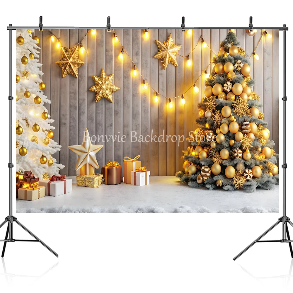 Bonvvie Christmas Backdrop Xmas Tree Fireplace Gift Window Family Baby Portrait Photography Background Party Decor Photo Studio