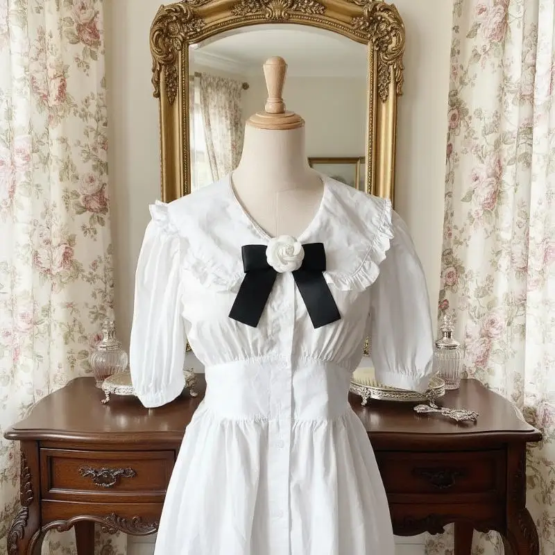 دبوس بروش ربطة عنق سوداء مصنوعة يدويًا؛ تصميم أنيق على شكل زهرة للبدلات النسائية والقمصان البيضاء