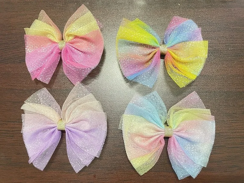 

Boutique 20pcs Gradient Rainbow Color Tutu Bow Hairpins Glitter Bowknot Barrettes Princess Headwear Fashion Hair Accessories