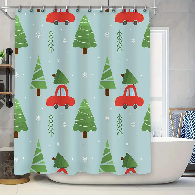 

Рождественские елки, автомобили, занавеска для душа, водонепроницаемый декор для ванной комнаты, ткань с 3D принтом, доступны настраиваемые варианты размера (синий) [View