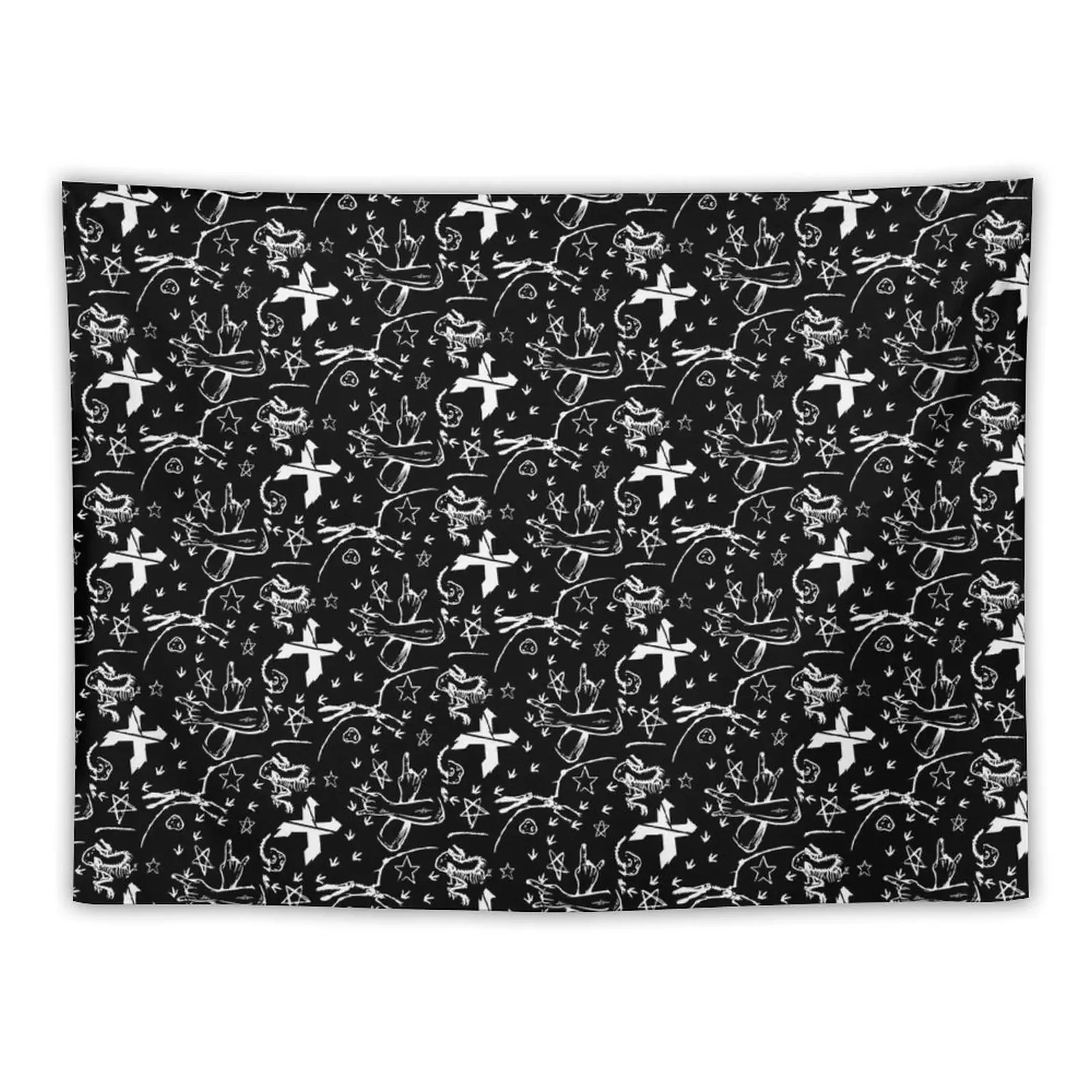 Headbanger Pattern Black & White Tapestry House Decorations Wall Mural Room Decorating Aesthetic Tapestry