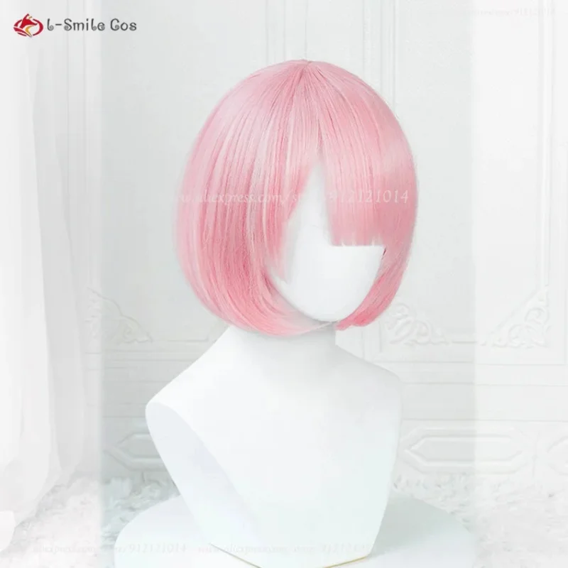 Rem/Ram คอสเพลย์วิกผม 30 ซม.สีฟ้า/สีชมพูวิกผมคอสเพลย์อะนิเมะคอสเพลย์วิกผมสังเคราะห์ทนความร้อนผมฮาโลวีน + หมวกวิกผม