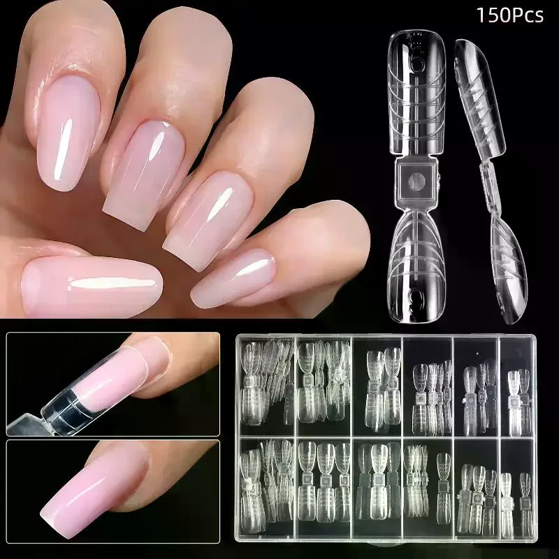 150Pcs French Dual Forms 2In1 Nail Molds With Scale Double-ended Full Cover Nail Extension Building Gel Mold Nail Forms Nail Art