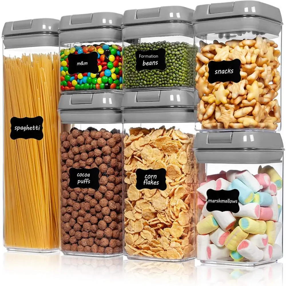 Kitchen Storage Jars Transparent Plastic Containers Square Sealed Food Jar Grains Container Seven Piece Set Wholesale Price