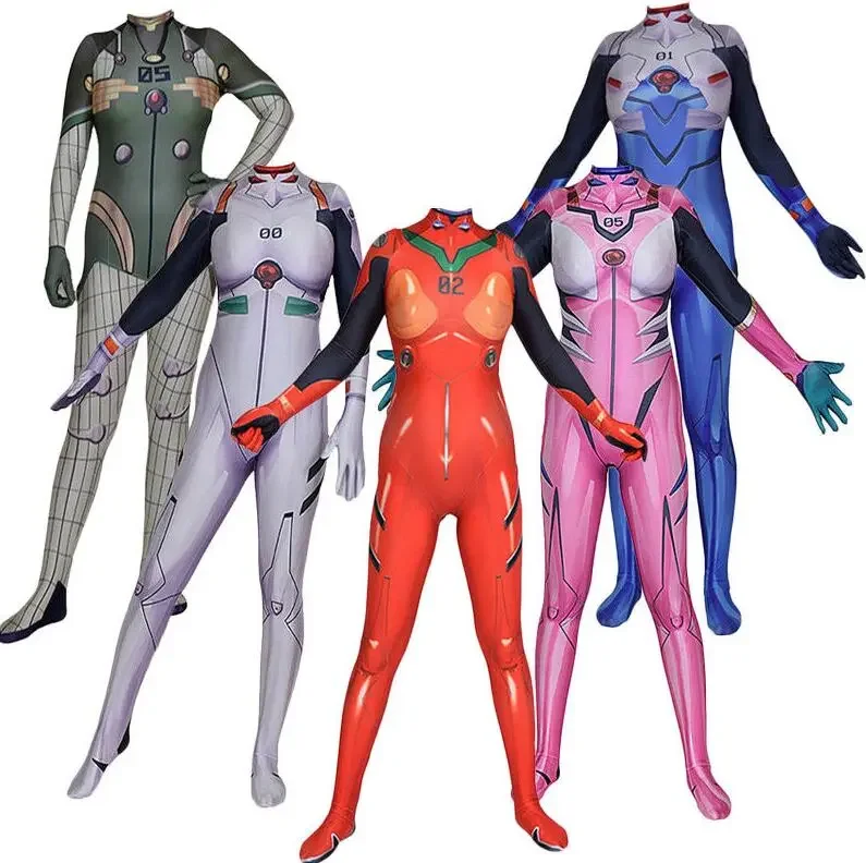 Anime Asuka Langley Soryu Mari Rei Ayanami przebranie na karnawał kombinezony testowe Asuka Zentai na Halloween body dla dorosłych dzieci