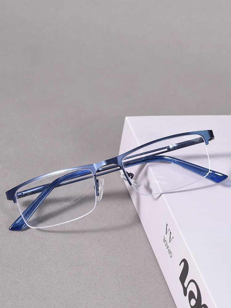 Lunettes de lecture demi-monture pour hommes, carrées, à la mode, sur Prescription, blocage de la lumière bleue + 100 + 200 + 300 + 400