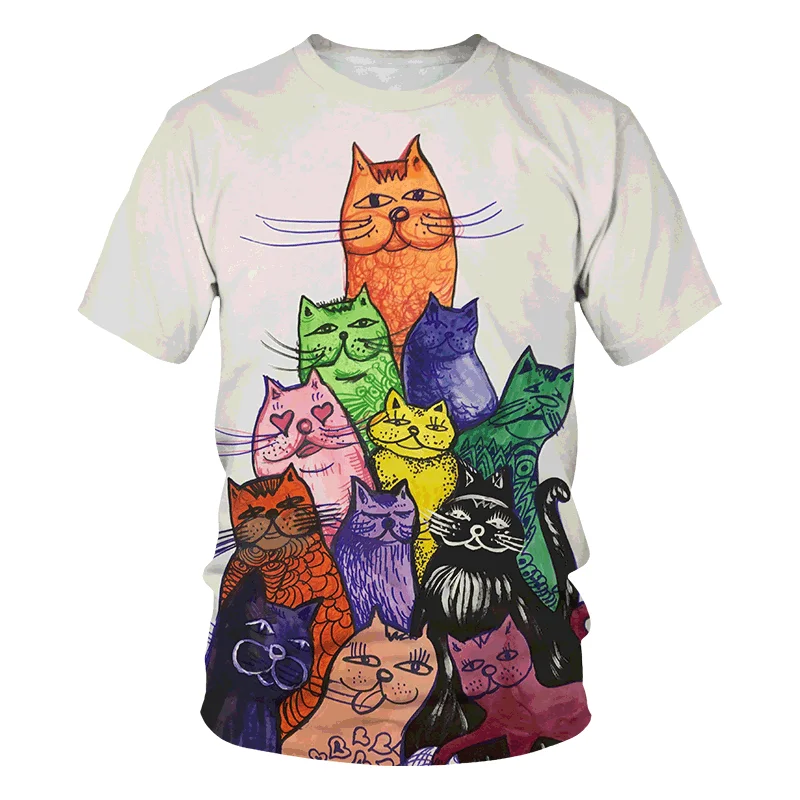 Brief Strokes Cat Pattern Men'S T-Shirt Childish Fun Men Women Short Sleeved Casual Loose Top Streetwear Round Neck Sportswear