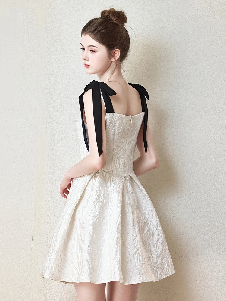 Mini vestido de fiesta de retazos en blanco y negro para mujer, vestido de noche con lazo sin mangas y cordones, ropa de calle sencilla, vestidos de novia de corte a