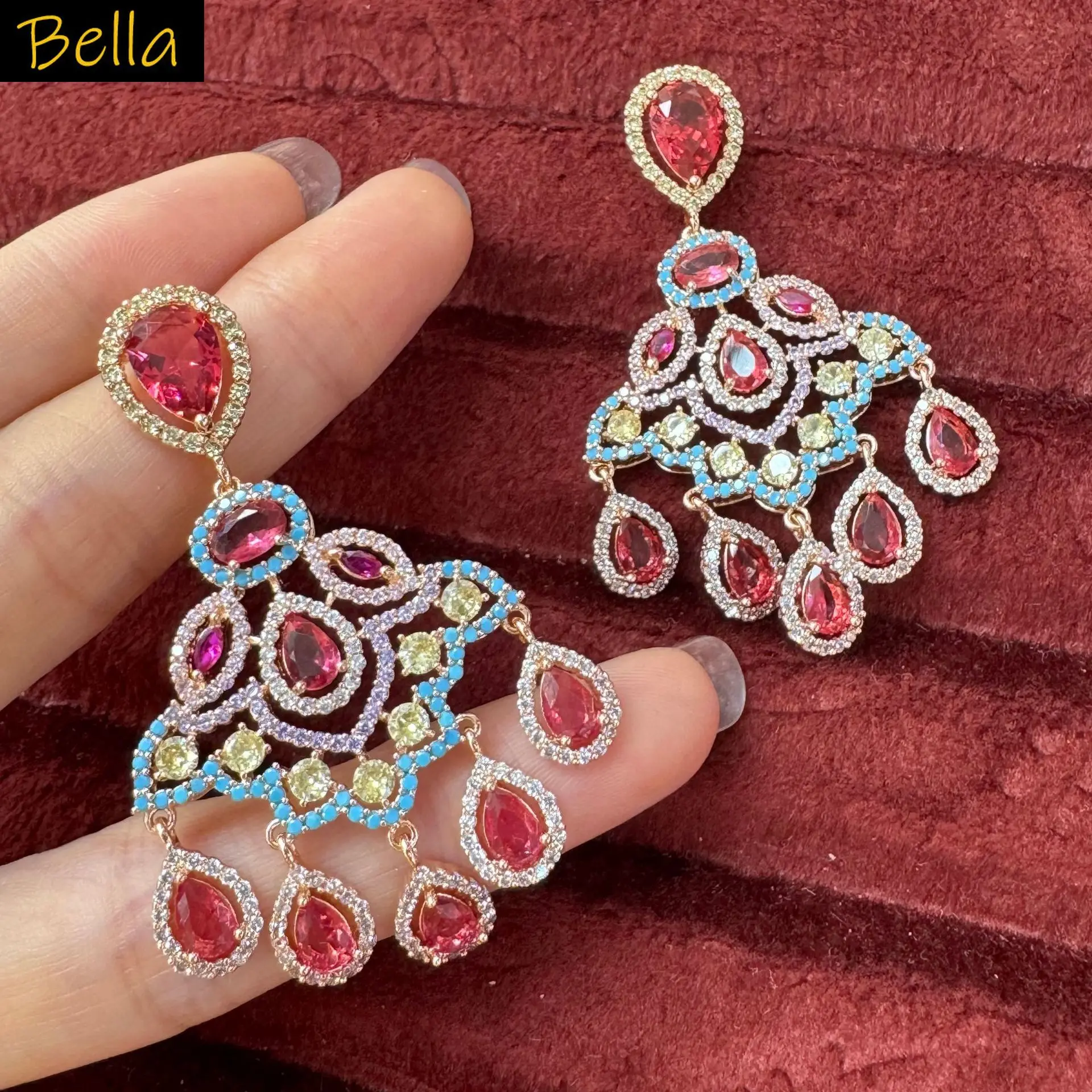 boucles-d'oreilles-de-luxe-en-zircone-scintillante-pour-femmes-bijoux-multicolores-diner-de-mariage-goutte-d'eau-pompon