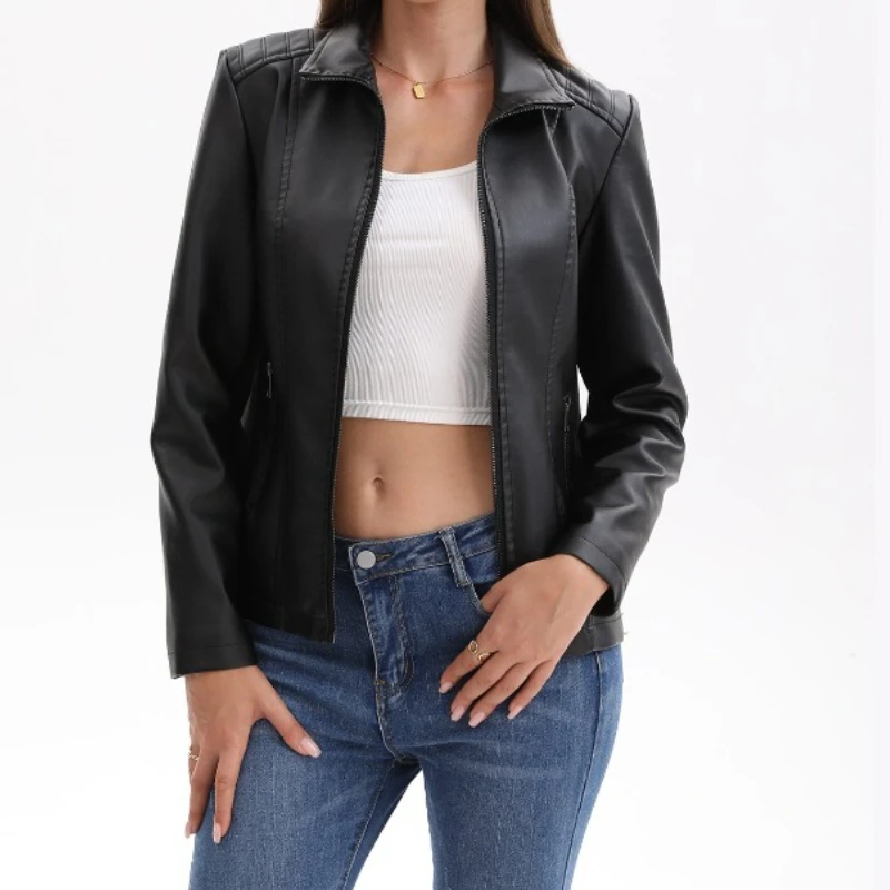 

Women Coats Faux Leather Jackets Turn Down Collar Pu Coat Work Y2k Streetwear Jacket Punk Zipper Outerwear Autumn Winter 2025