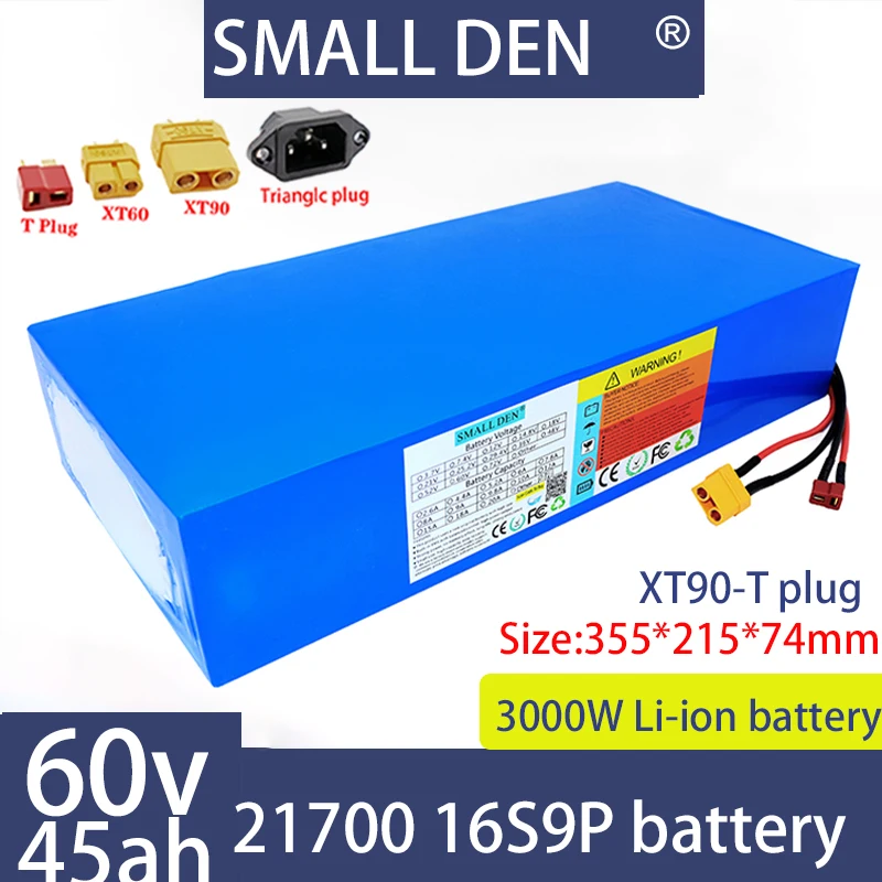 60V 45AH lithium battery 16S9P 21700 rechargeable battery 50A high-power high-quality battery pack, BMS  2000W 3000W+67.2V 3A