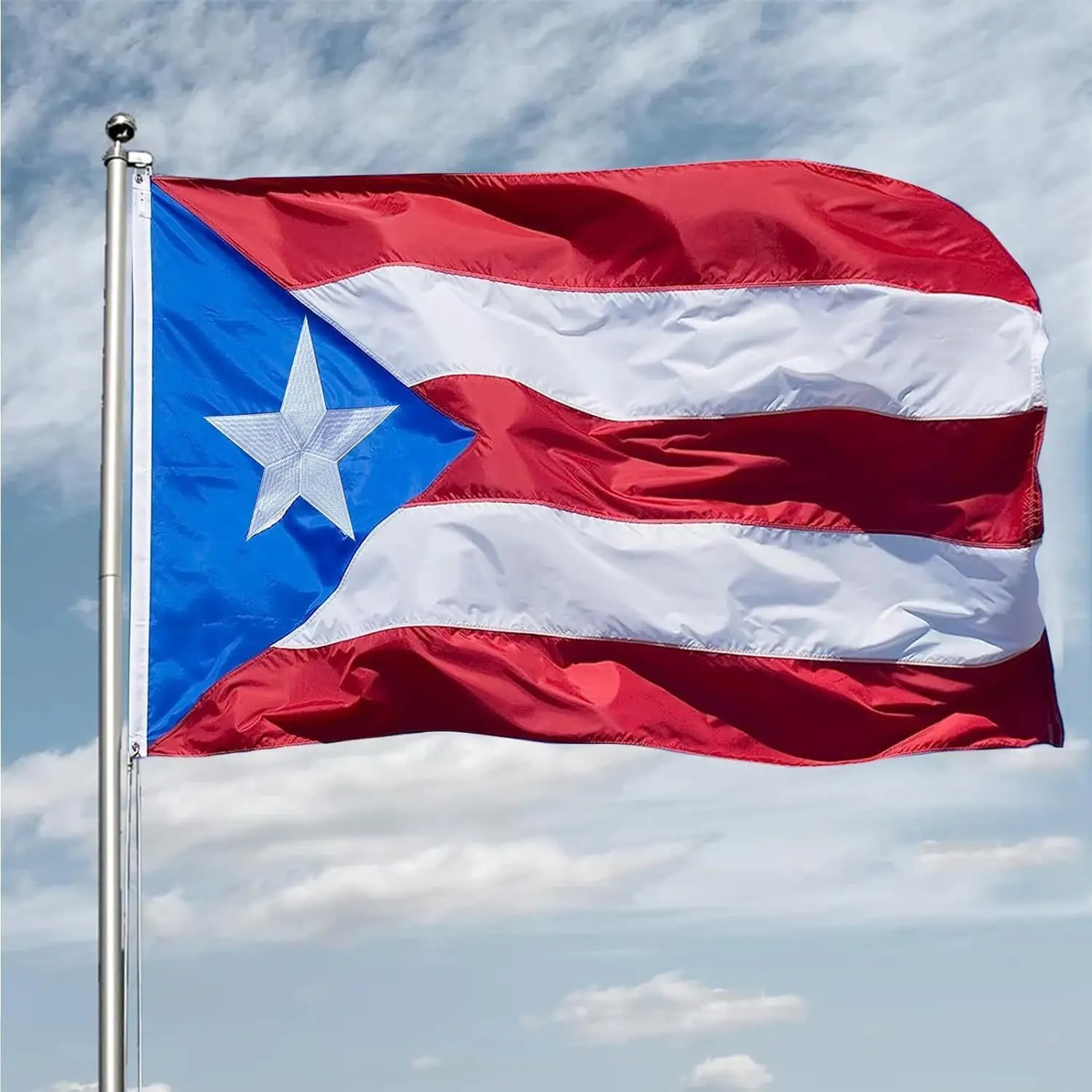 

1pc, Embroidered Puerto Rico Flag 90x150cm Outdoor Decorations, Polyester Heavy Duty Embroidered Star And Four Rows Stitching
