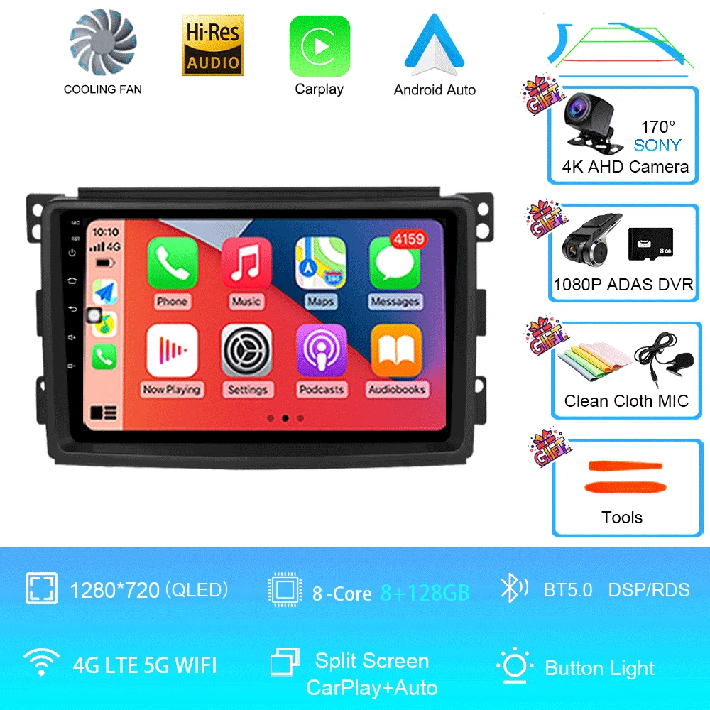 Android 15 Voor Mercedes Benz Smart Fortwo 451 2006 2007 2008 2009 Autoradio GPS Carplay Multimedia Speler Navigatie Stereo auto