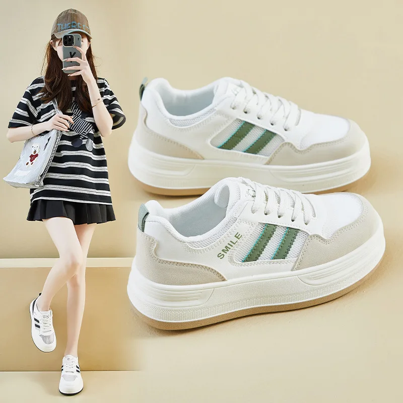 

Women Shoes 2025 Spring Autumn New Fashion Breathable Mesh Non Slip Platform Sneakers Height Increase Lace-up Women Casual Shoes