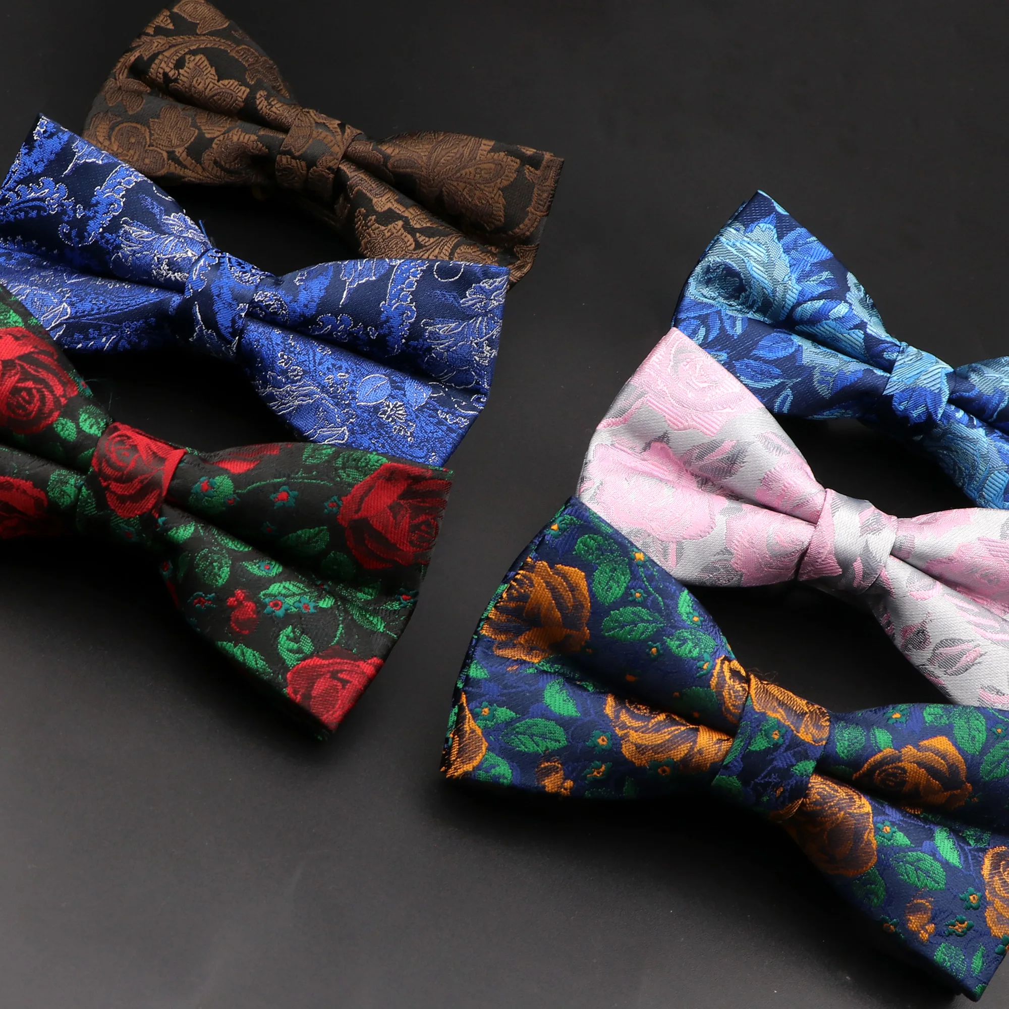 Men Rose Floral Bowtie Knot Cravat Pink Green Blue Tuxedo Wedding Butterfly Red Groom Party Casual Bow Tie Gift Accessory Gift