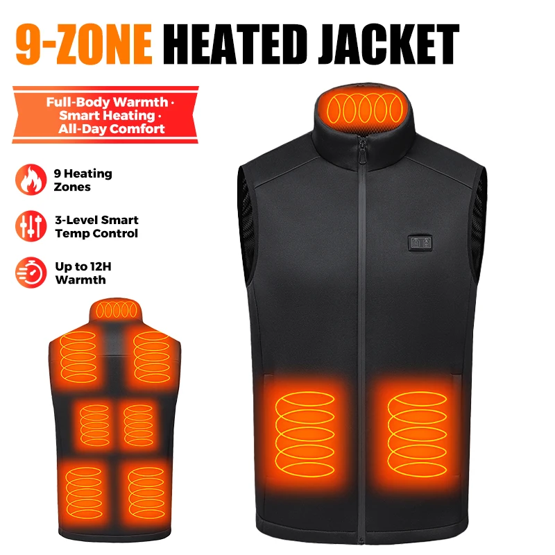Heated Vest 9 Zones USB Heater Comfy Winter Warm Jacket Liner Inner Layer Fishing Hunting Outdoor Gear Thermal Gilet Clothing