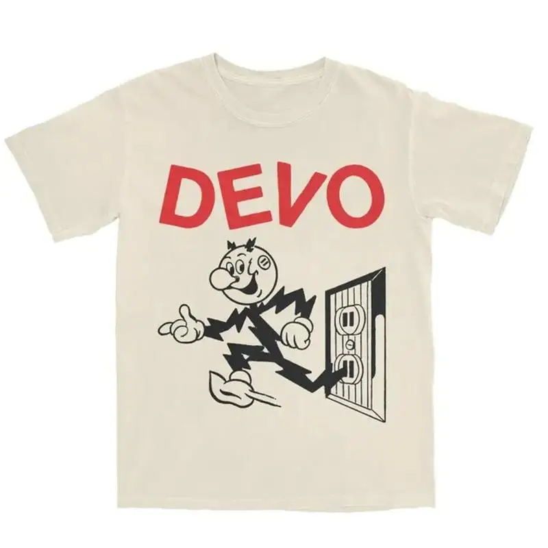 Camisa de color blanco de manga corta concierto de gira de música Devo estilo vintage KV37437