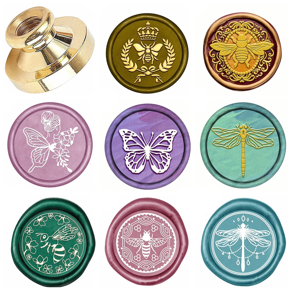 Butterflies Bee Dragonfly Patterns Wax Seal Stamps Removable Brass Wax Sealing Stamp Heads for Decorating Wedding Parties