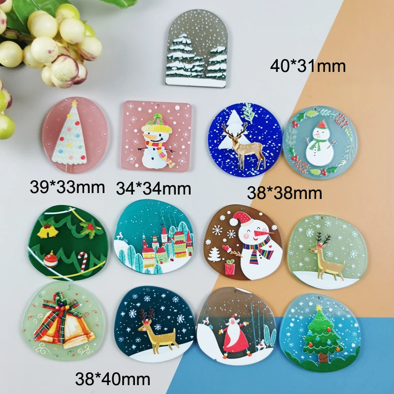 MuhNa 10pcs/pack Christmas Series Acrylic Charms for Jewelry Making Christmas Tree Deer Pendants DIY Earring Accessories