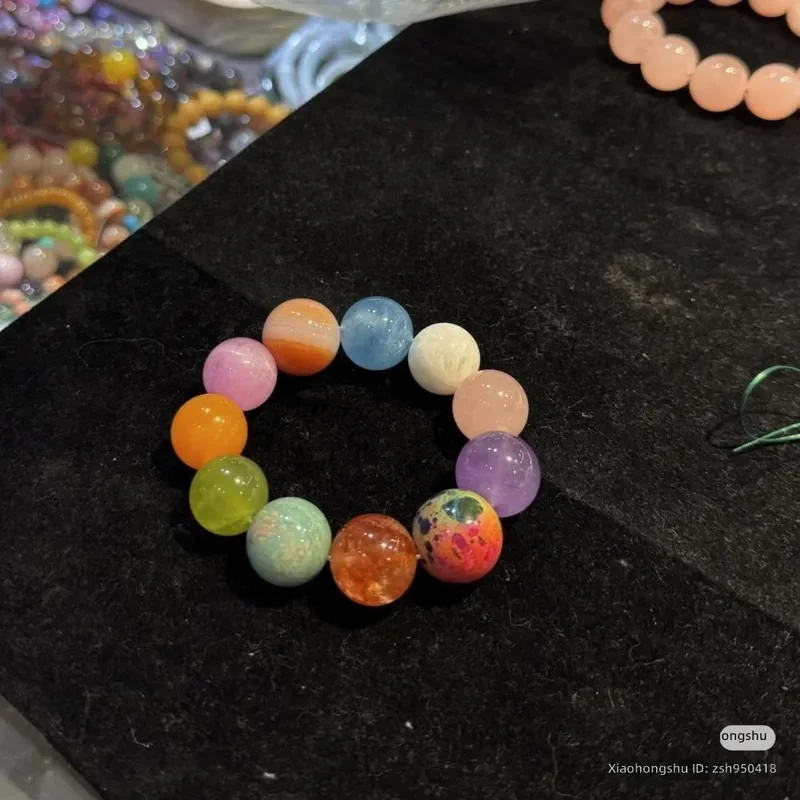 Natural same crystal earth bracelet dopamine rainbow duobao bracelet lucky peach blossom girl gift design