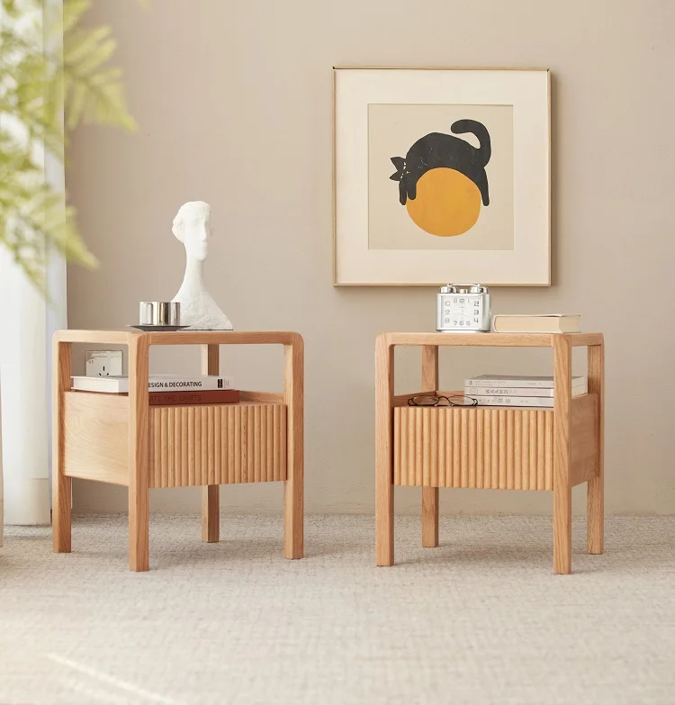 K3023 أثاث غرفة نوم من الخشب الصلب الاسكندنافي طاولة بجانب السرير زجاجية