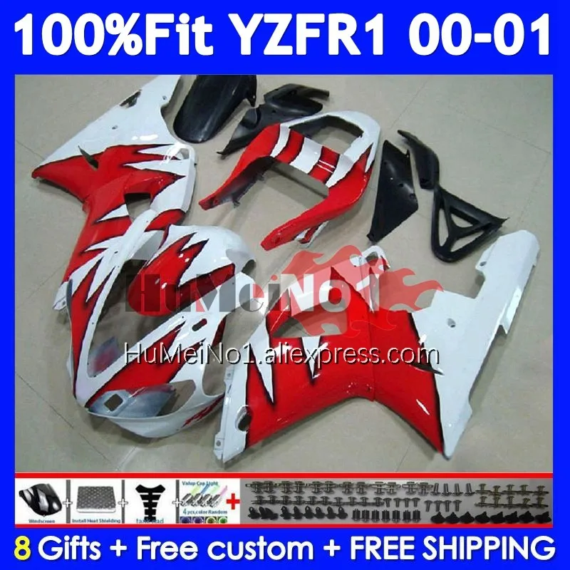 Injection Body For YAMAHA YZF-R1 YZF R1 R 1 1000 CC 1000CC YZFR1 00 01 364No.28 YZF1000 YZF-1000 2000 2001 Red white Fairings