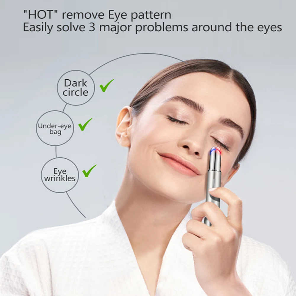 ساخنة الباردة سونيك الاهتزاز إزالة الهالات السوداء مكافحة الشيخوخة عيون أدوات العناية بالبشرة الكهربائية الأيونية عيون الوجه مدلك عصا القلم #2