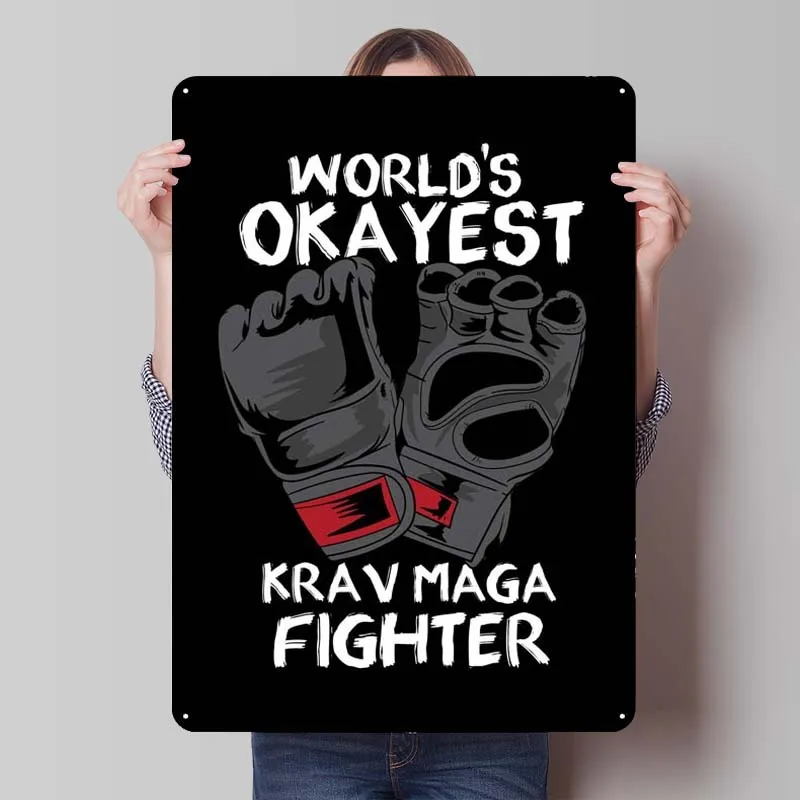 Krav Maga Fighter Tinplate Sign Sports Poster Metal Sign Plaque for Wall Art Decoration Vintage Metal Plate Coffee Bar Man Cave