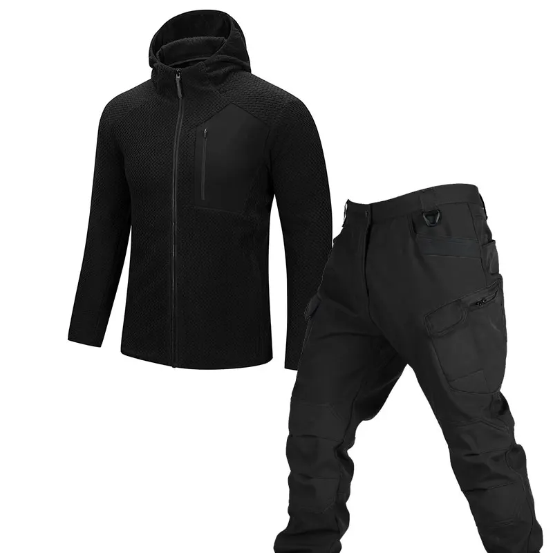 Outdoor Hunting 2-piece Warm Hooded Coats, High-quality Men's Zipper Coats  Hiking Pants Casual Sports Fitness