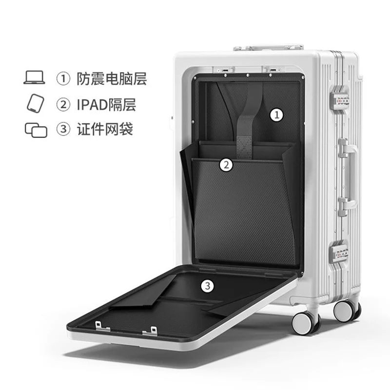 Senior Wide Pull Rod Suitcase front Opening Travel case Multifunctional business luggage new computer case bag boarding box