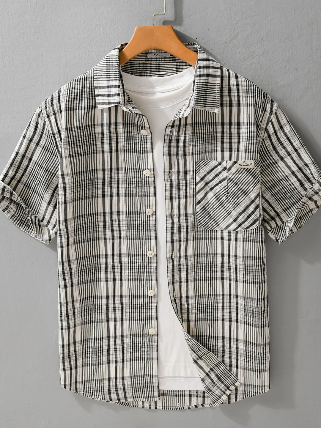 Men's Summer Thin Breathable Casual Plaid Shirt Short Sleeve Elastic Loose Fit Cotton Polyester Blend Comfortable Fashionable