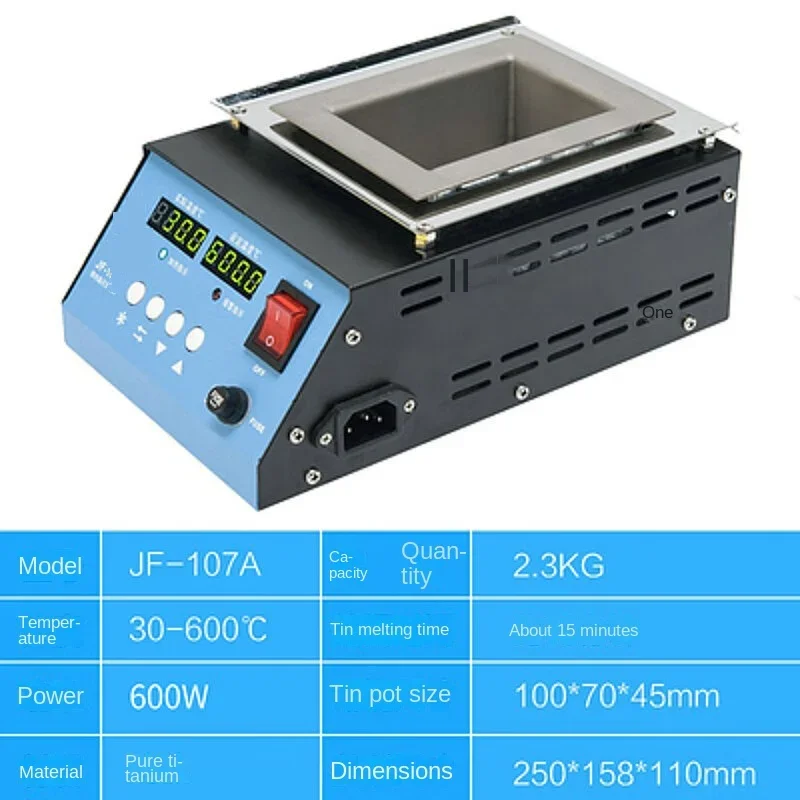 Pure Titanium Tin Melting Furnace Tin Dipping Number High Power Adjustable Temperature Desktop Tin JF-107A Square 500W 2.3kg