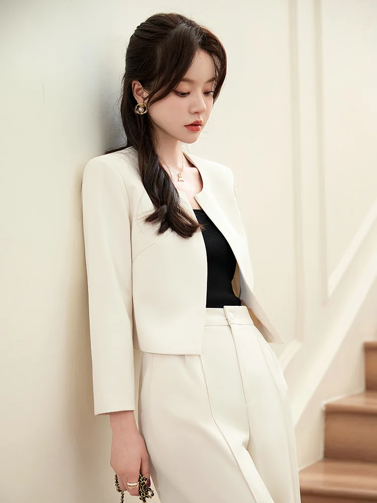 

High-Grade White Suit Set Women2024Spring New Small Fashionable High Waist Suit Wide Leg Pants Suit