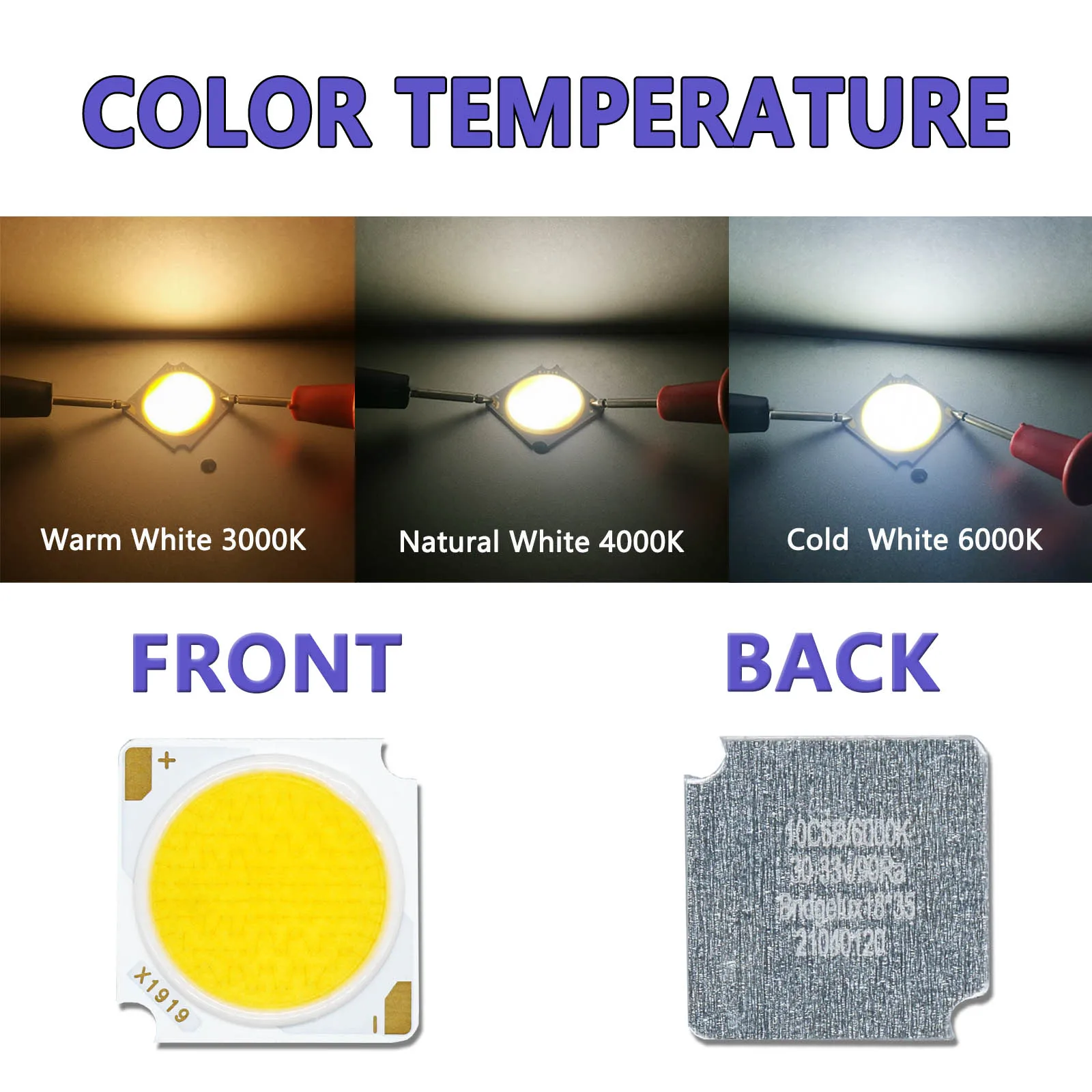 5pcs LED COB LED 10W 20W 30W 40W 50W DC30-33V Bridgelux Chips 19*19MM Light Source Accessories LED Spotlight Downlight DIY