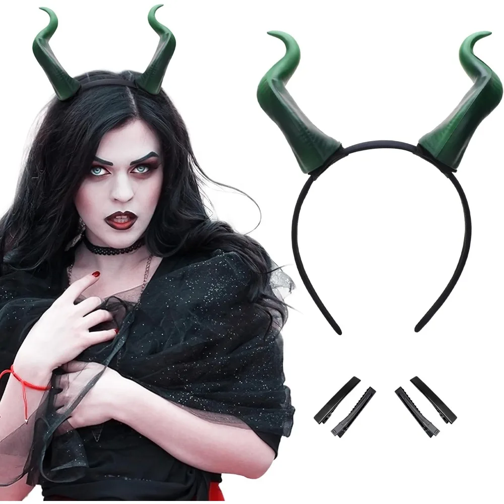 Handmade Demon Horns Headband - Gothic Devil Horn Hairband with Clips for Halloween Renaissance Cosplay Photo Shoot