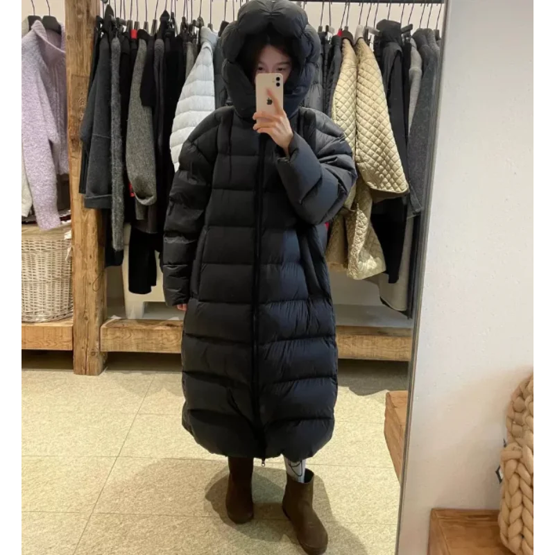 Puffer donsjack voor dames, winter casual lange jas, oversized en verdikt, knielengte tot aan de enkel, warm en stijlvol