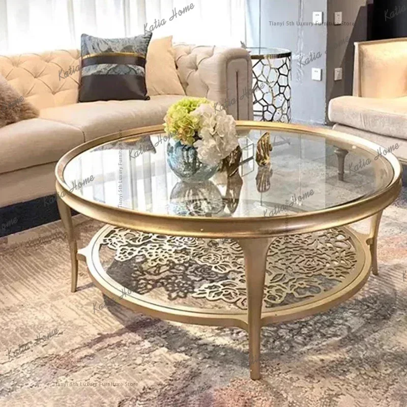 ld American Glass Coffee Table Nordic Style Living Room Gold High Circle   Modern Fashion Simple Home Furniture