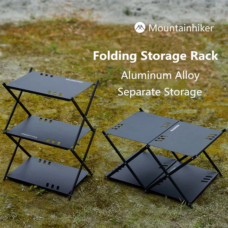 MOUNTAINHIKER Three-tier Rack Outdoor Storage Shelf Folding Shelf Portable Camping Picnic BBQ Storage Rack Garden Foldable Table