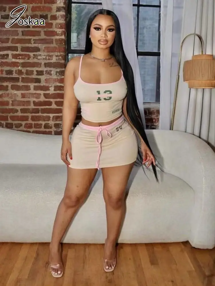 Joskaa-Camisole courte et mini jupe assortie pour femmes, streetwear Y2K, sexy, avec imprimé de lettres