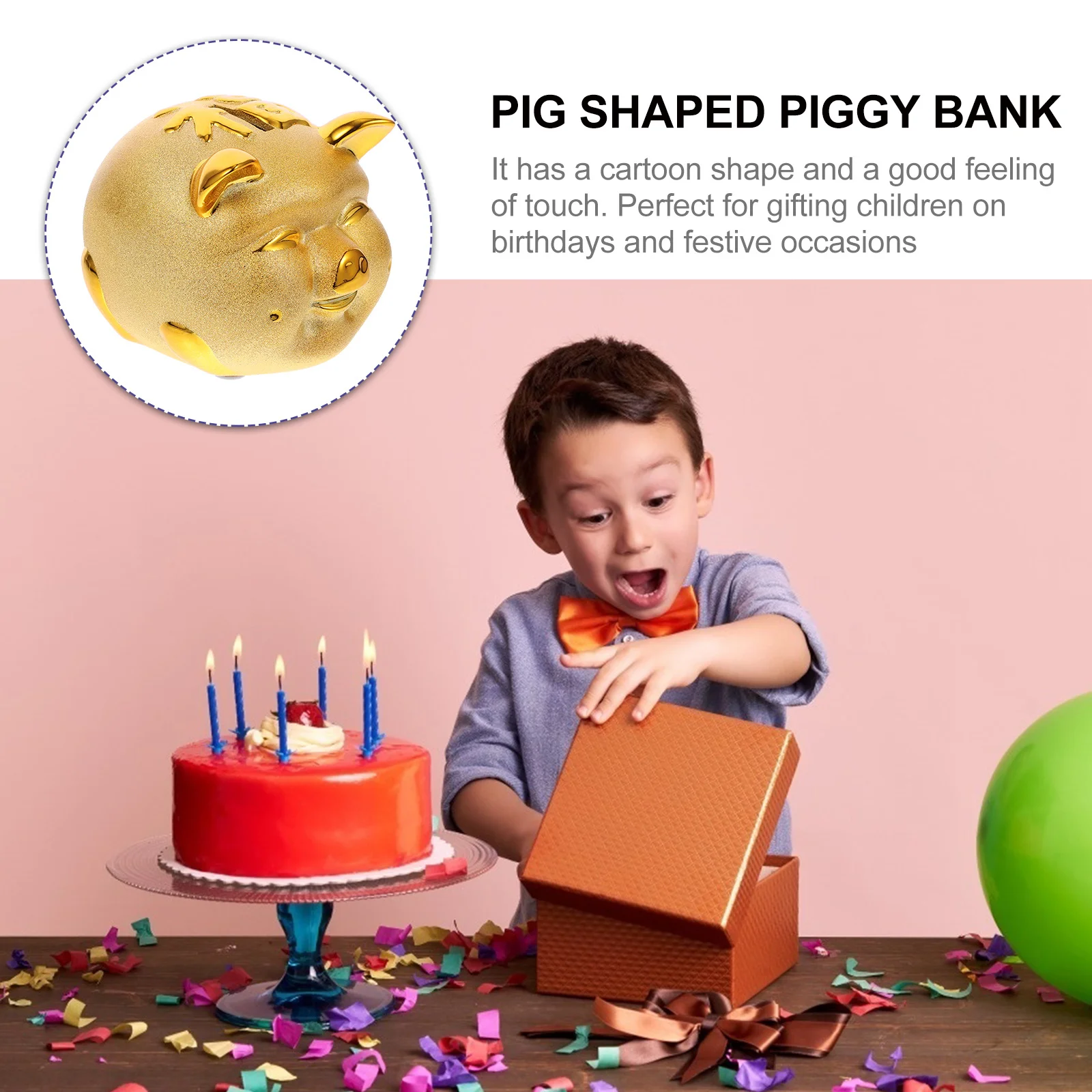 

Golden Resin Piggy Bank Coin Storage Box Cartoon Pig Shape Money Saving Bank for Kids Birthday Gift Home Ornament
