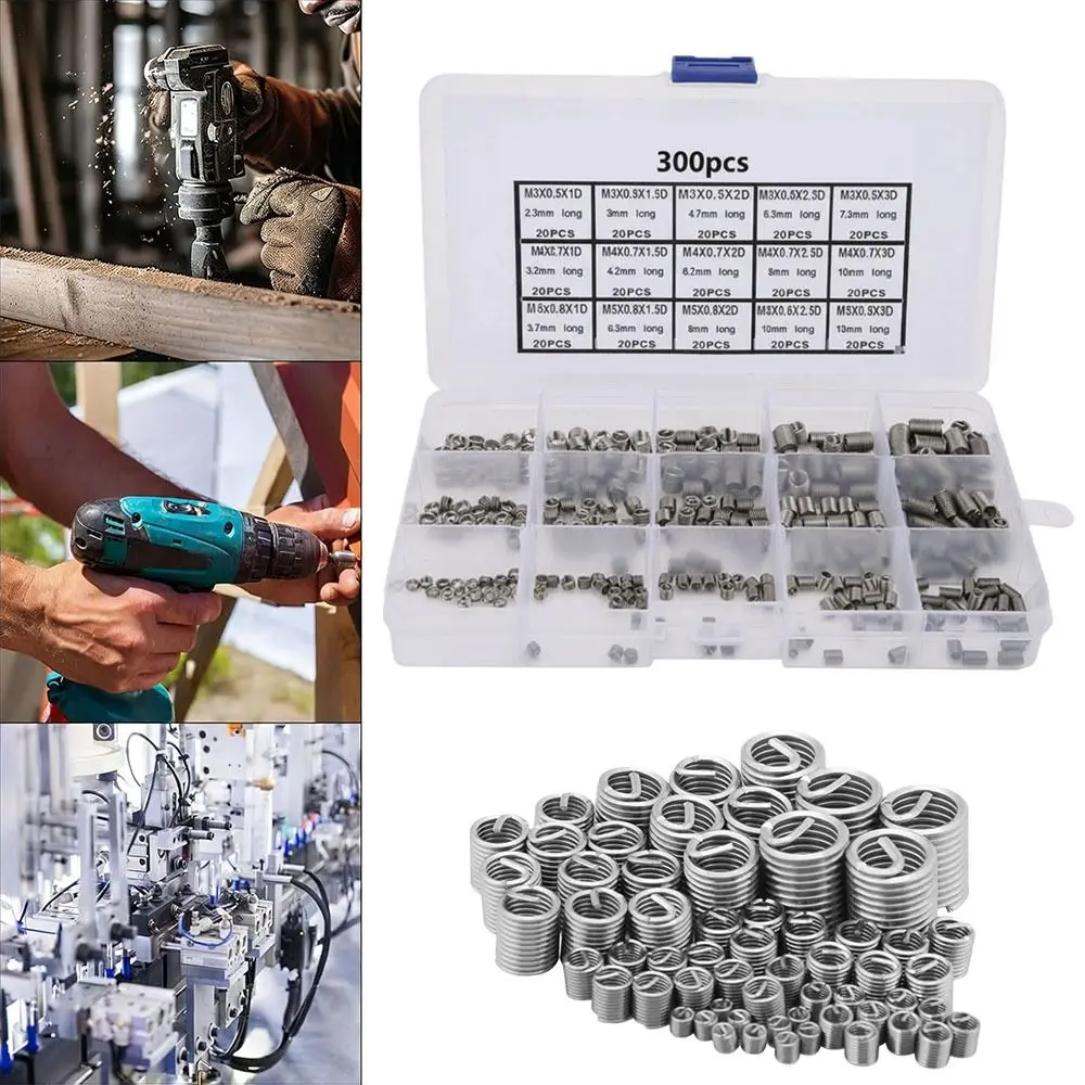 304 Stainless Steel Wire Thread Inserts M3-M5 Combination High Strength Screw Bushing Protector Corrosion Resistant Antioxidant