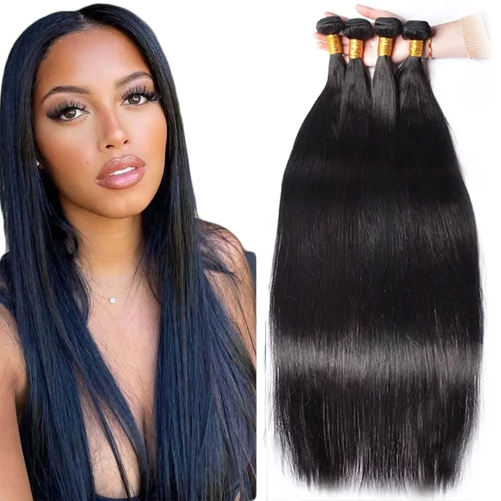 

12A Bone Straight Human Hair Bundles Brazilian Hair Weave 1/3/4 PCS Bundles Human Hair Natural Black Remy Hair Extensions