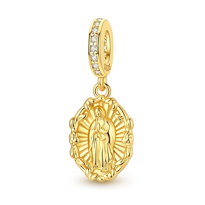 

925 Sterling Silver Charms Bead CZ Zircon Golden Wreath Lady Dangle Fit Original Bracelet DIY Women Jewelry