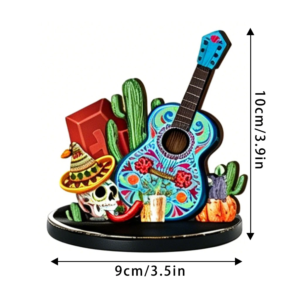 Day Of The Dead Guitar Sugar Skull Wooden Table Ornament Day of the Dead Fiesta Halloween Party Tabletop Home Decor